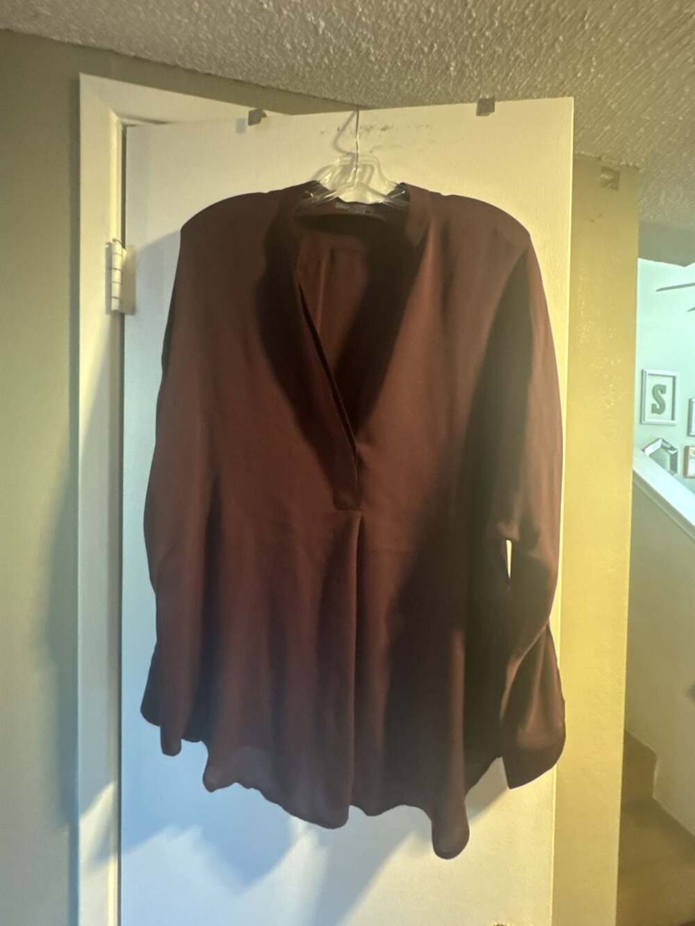Vince Women's Long Sleeve V-Neck Blouse in Dark Brown